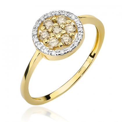Pierścionek z Brązowymi Brylantami 0,35ct i Diamentami wykonany ze złota próby 585. W-0440BR